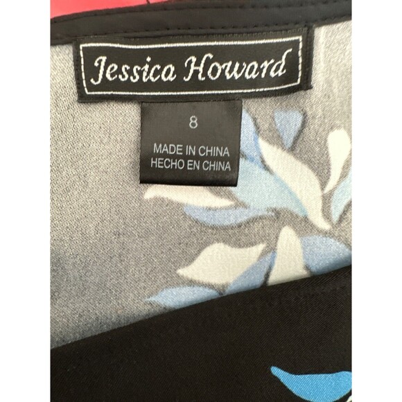 Jessica Howard Sheath Dress Sz 8 Sleeveless Black wBlue & White Design Polyester - Picture 5 of 5